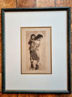 Ets/ Haven van Antwerpen/ Havenmeisje/ Gustaaf De Bruyne, Antiek en Kunst, Kunst | Etsen en Gravures, Ophalen of Verzenden