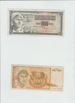 Yougoslavie 100 et 1000 dinars 1981-1990, Série, Enlèvement ou Envoi, Yougoslavie