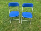 Twee blauwe opklapstoelen in metaal en kunststof, Huis en Inrichting, Stoelen, Ophalen, Blauw, Metaal, Twee