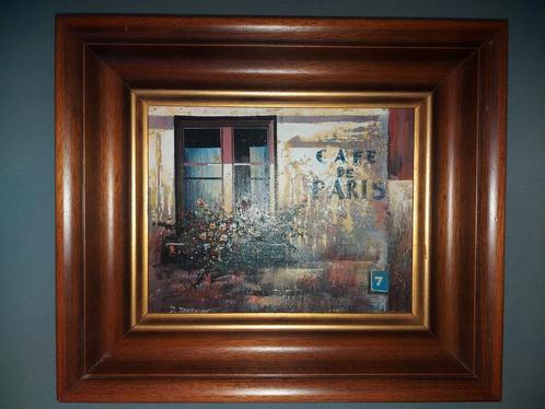 D. Jovahlet - 1993 - Café de Paris - schilderij en kader, Antiek en Kunst, Kunst | Schilderijen | Klassiek, Ophalen of Verzenden