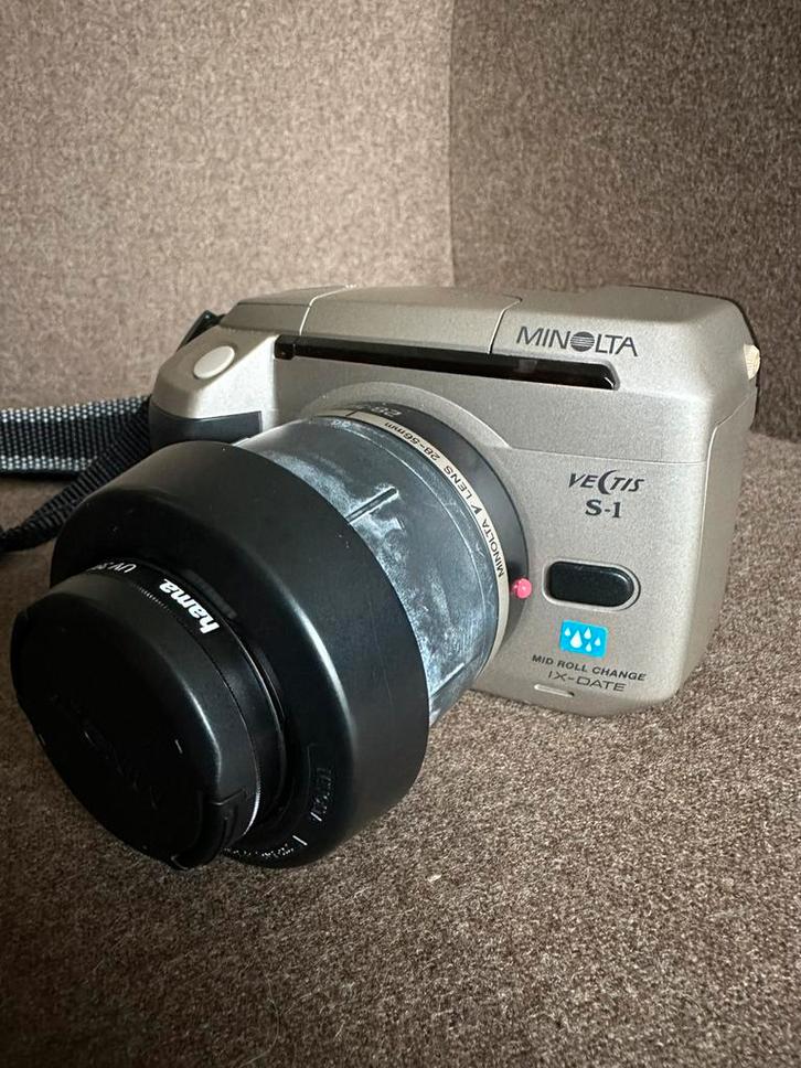 Minolta Vectis S-1 + 28–56mm lens + Program Flash 5400HS, Audio, Tv en Foto, Fotocamera's Analoog, Gebruikt, Spiegelreflex, Minolta
