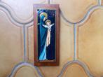 Plaque Marie et Jesus en bois et laiton (et émail?) vintage, Enlèvement ou Envoi