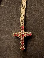 Vintage 830/835 Zilveren Kruis met Boheemse Granaat, Enlèvement ou Envoi, Argent, Pendentif