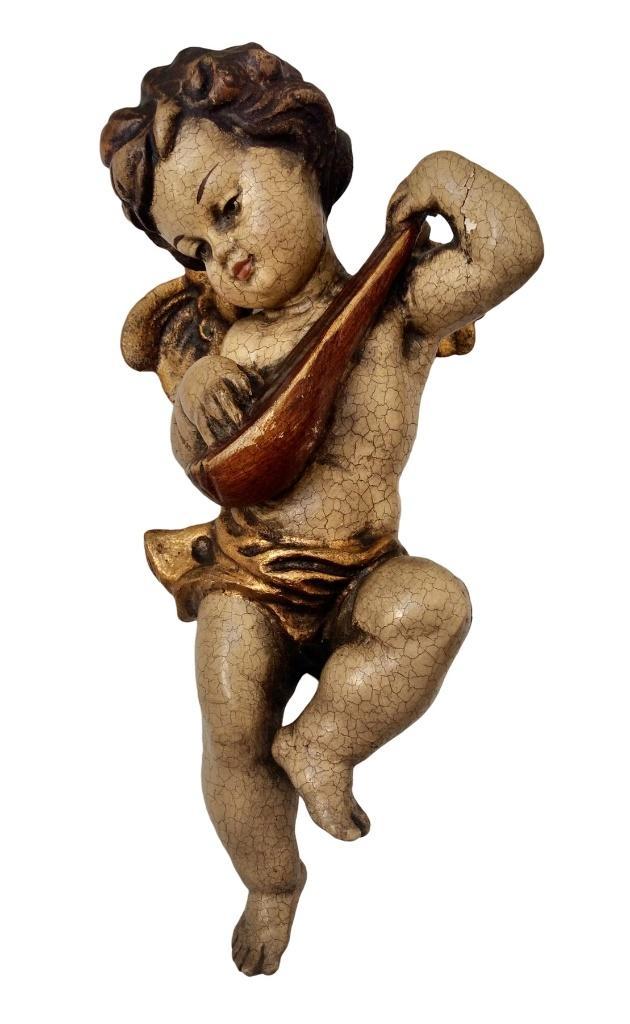 S&S - Houten Engel met Mandoline 30 cm, Antiek en Kunst, Antiek | Religieuze voorwerpen, Ophalen of Verzenden