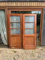 Dubbel deur Pitch Pine met glas jaren 50, Doe-het-zelf en Bouw, Deuren en Vliegenramen, Ophalen, Gebruikt, 80 tot 100 cm, Binnendeur