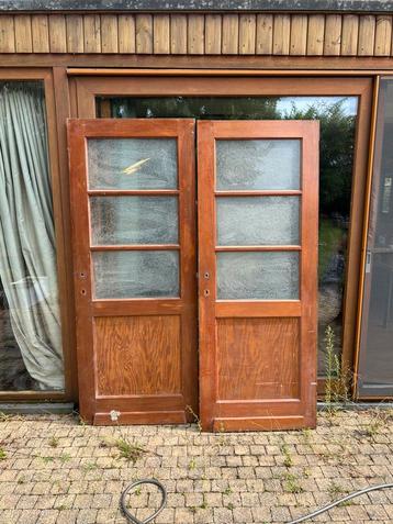 Dubbel deur Pitch Pine met glas jaren 50 beschikbaar voor biedingen