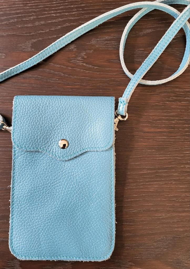 Klein lederen handtasje, Handtassen en Accessoires, Tassen | Damestassen, Zo goed als nieuw, Blauw, Ophalen of Verzenden