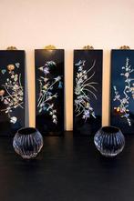 Vintage Aziatische parelmoer wandpanelen set van4 zwart lak, Huis en Inrichting, Ophalen, Zo goed als nieuw, Zwart