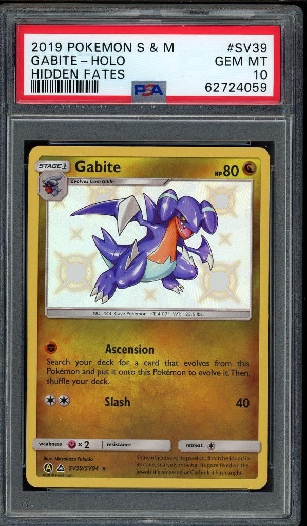 Gabite Holo PSA 10 - SV39/SV94 - Sun & Moon - Hidden Fates, Hobby en Vrije tijd, Verzamelkaartspellen | Pokémon, Zo goed als nieuw