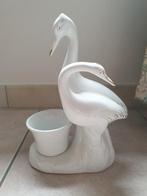 Vintage Bloem Pot Beeld Vogels Wit Goud, Ophalen