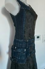Vintage tankjurk van denim en satijn in maat M, Ophalen of Verzenden, Zo goed als nieuw, Blauw