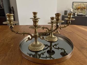 Set van 2 vintage messing kandelaren – 3-armig – klassiek ko beschikbaar voor biedingen