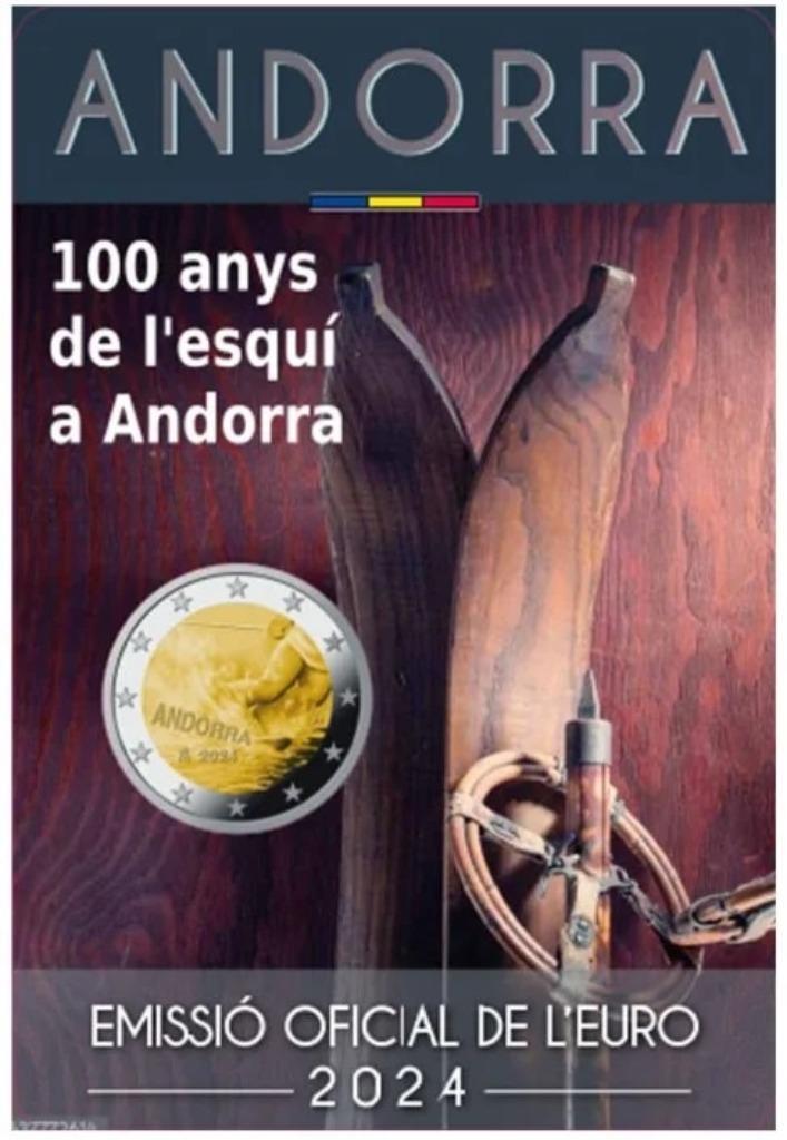 Andorra 2024 - 100 jaar Skisport - 2 euro CC - in coincard, Postzegels en Munten, Munten | Europa | Euromunten, Setje, 2 euro