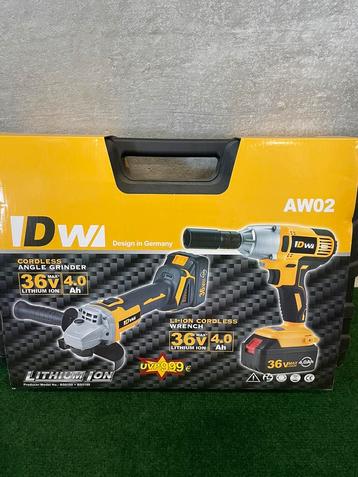 Nieuwe haakse slijper en slagmoersleutel met 2 accu’s beschikbaar voor biedingen