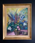 Schilderij op doek "Boeket bloemen" L. Sterckx, Gebruikt, Oorspronkelijke maker, Ophalen of Verzenden, Schilderij