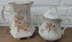 Sierlijke brocante off white kan met pastel bloemen, Ophalen of Verzenden