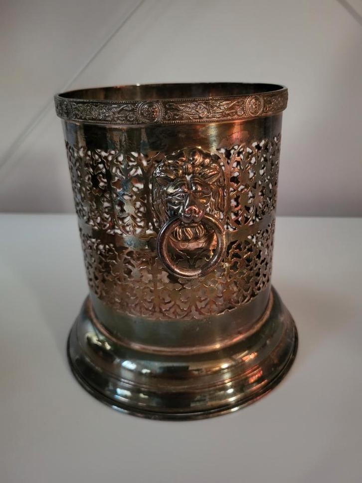 Antieke houder voor wijnfles, koper verguld in zilver, Antiek en Kunst, Antiek | Zilver en Goud, Zilver, Ophalen