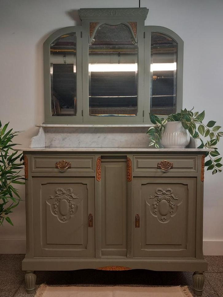 Commode met marmeren blad en spiegelopbouw, Huis en Inrichting, Kasten | Buffetkasten, Zo goed als nieuw, Ophalen