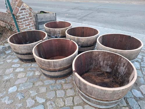 Halve Eikenhouten wijn & whiskey tonnen als plantenbak! TOP, Tuin en Terras, Bloembakken en Plantenbakken, Zo goed als nieuw, Ophalen of Verzenden