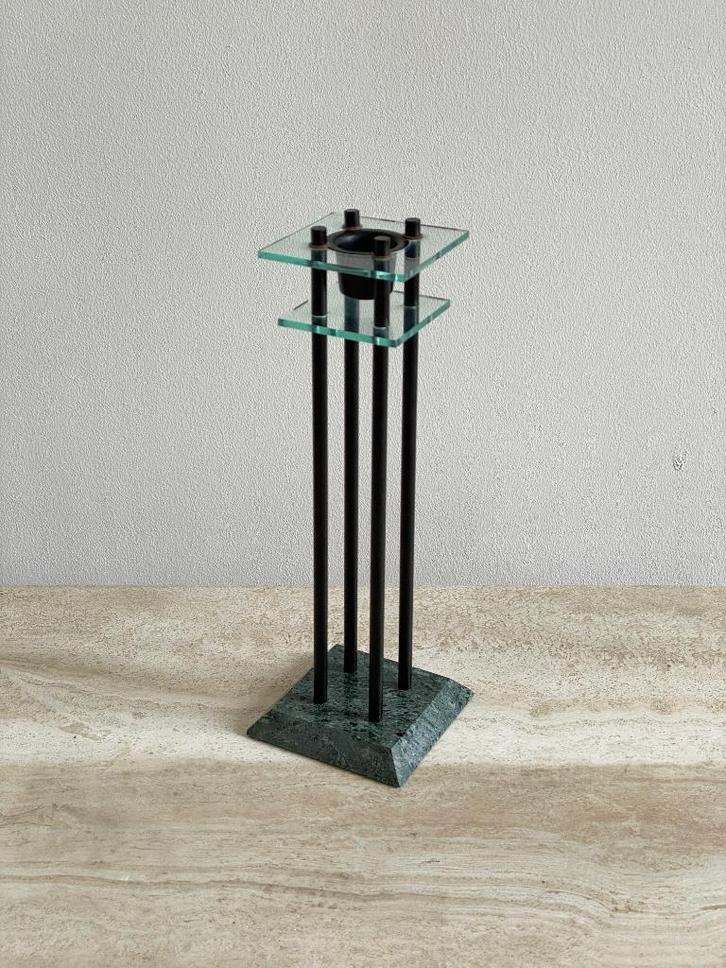 Vintage kandelaar glas en marmer, Huis en Inrichting, Woonaccessoires | Kandelaars en Kaarsen, Zo goed als nieuw, Kandelaar, Minder dan 25 cm