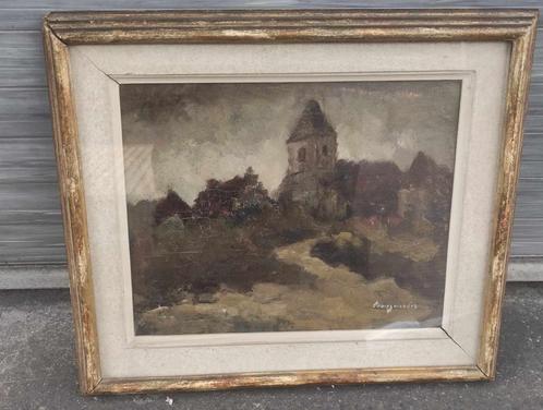 Huile sur panneau eglise signe Louis demesmaeker, Antiek en Kunst, Kunst | Schilderijen | Klassiek, Ophalen of Verzenden