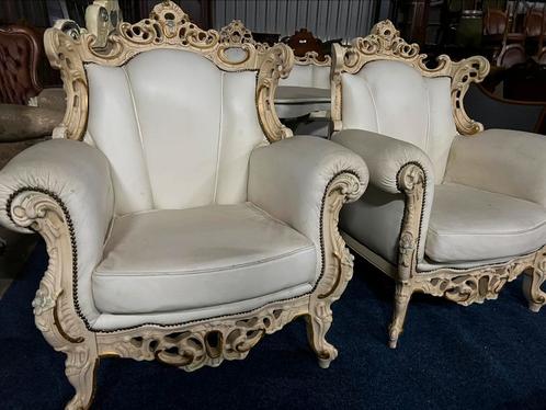 Wit barok leder. 3/1/1, Antiek en Kunst, Antiek | Meubels | Stoelen en Sofa's, Ophalen