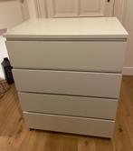 Commode - quatre tiroirs - blanche, Maison & Meubles, 3 ou 4 tiroirs, 25 à 50 cm, Enlèvement, Utilisé