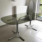 Table a manger design vintage verre fumé et pieds chromés, Ophalen, Vintage design, 50 tot 100 cm, 150 tot 200 cm