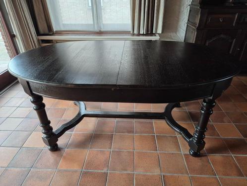 Tafel in massief eik + 6 rustieke stoelen (eik + leder), Antiek en Kunst, Antiek | Meubels | Tafels, Ophalen