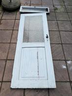 Antieke oude houten deur met bovenlicht geslagen glas, Doe-het-zelf en Bouw, Ophalen, Zo goed als nieuw