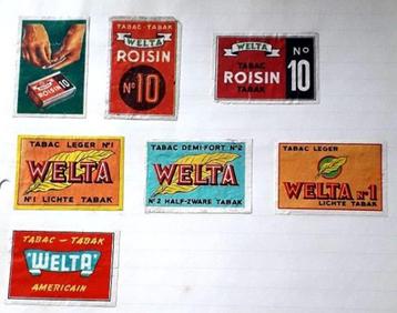 Lot van 7 etiketten van luciferdoosjes "WELTA" tabak, Enlèvement ou Envoi