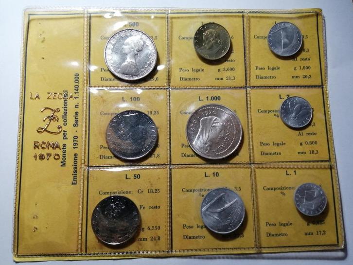 Muntset jaarset Italië 1970 zilver 500 1000 lire, Postzegels en Munten, Munten | Europa | Niet-Euromunten, Setje, Italië, Zilver
