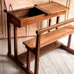 Oude houten schoolbank met opklapbaar blad, Huis en Inrichting, Ophalen, Gebruikt, Bureau