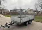 Dubbelas alu aanhangwagen 3m05 x 1m55 kipper loofnetten, Ophalen, Zo goed als nieuw