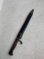 Wo1 Duitse butcher bajonet met lederen schede, Ophalen of Verzenden