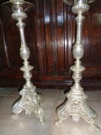 2 grands magnifiques chandeliers en bronze argenté-19e siècl, Enlèvement ou Envoi