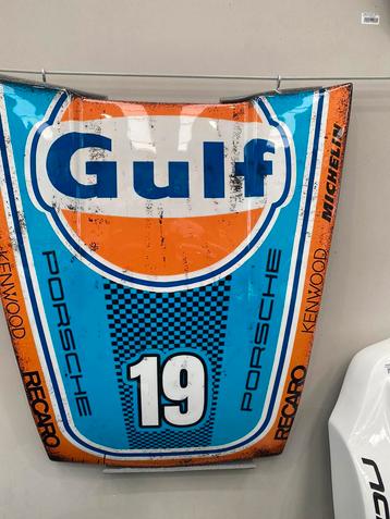Beschilderde motorkap Gulf 19 - nieuw - vintage look beschikbaar voor biedingen