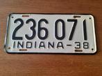 1938 Indiana nummerplaat USA License plate, Ophalen of Verzenden, Gebruikt