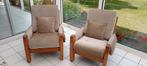 Vintage salon (2x éénzitfauteuil & een driezit), Ophalen, Gebruikt, Rechte bank, Hout