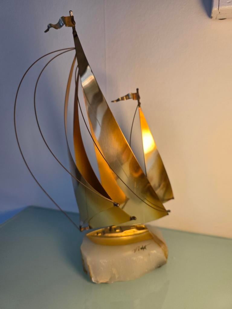 Prachtige vintage zeilboot "Golden Ketch" door John de Mott., Antiek en Kunst, Kunst | Designobjecten, Ophalen of Verzenden