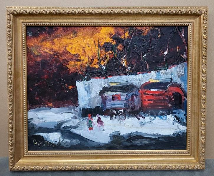 Paul PERMEKE,  wandeling bij de woonwagens, Antiek en Kunst, Kunst | Schilderijen | Klassiek, Ophalen of Verzenden