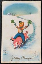 Oude Nieuwjaarskaart varken klaver, Verzamelen, Ophalen of Verzenden