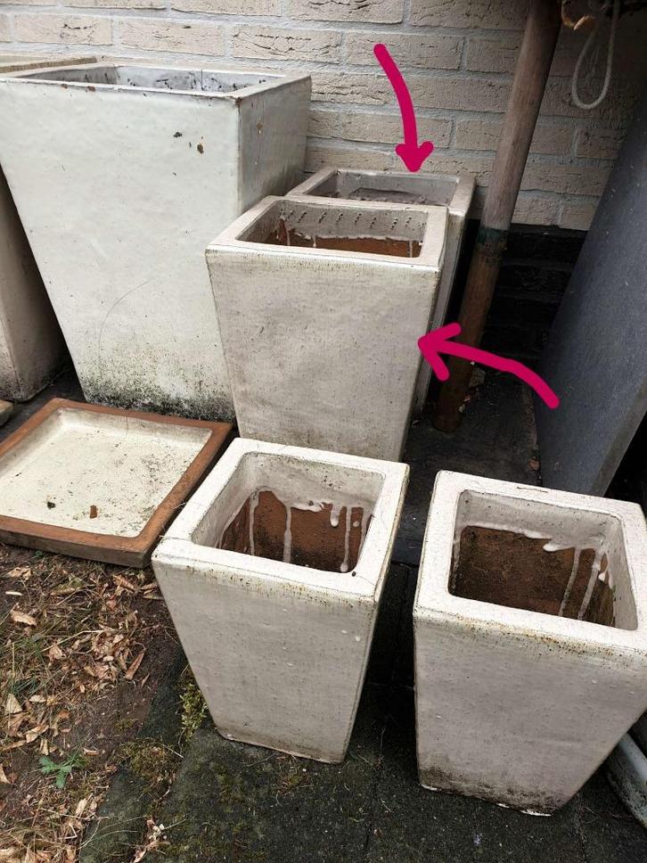 2x Medium geglazuurde vorstbestendige bloempot + schaal, Tuin en Terras, Bloempotten, Binnen, Ophalen