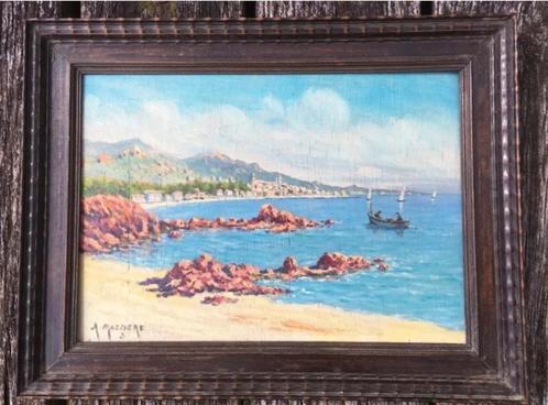 Midcentury schilderijtje paneel “Mare de la Bocca” in Cannes, Antiek en Kunst, Kunst | Schilderijen | Modern, Ophalen of Verzenden