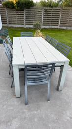 Tuintafel met 8 stoelen, Tuin en Terras, Ophalen, Gebruikt, Aluminium, 8 zitplaatsen