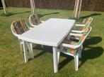 Curver Tuinset tafel + 4 stoelen en kussens, Tuin en Terras, Tuinsets en Loungesets, Ophalen, 4 zitplaatsen, Kunststof, Zo goed als nieuw