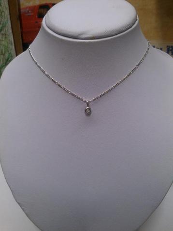 ketting + hanger met briljant 18 kt witgoud beschikbaar voor biedingen