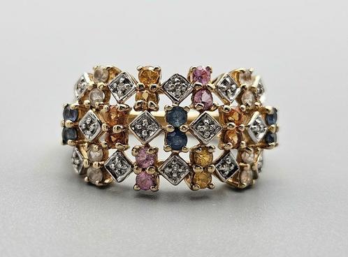Gouden Vintage ring edelsteen saffier en diamant. 2024/226, Handtassen en Accessoires, Ringen, Zo goed als nieuw, Dame, 17 tot 18