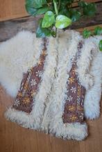 Vintage 70s Afghaanse lammy schapenvacht waistcoat bodywarme, Niet ingevuld, Taille 38/40 (M), Enlèvement ou Envoi, Beige