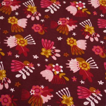 3327) 150x50cm Katoenen jogging stof bloemen bordeaux